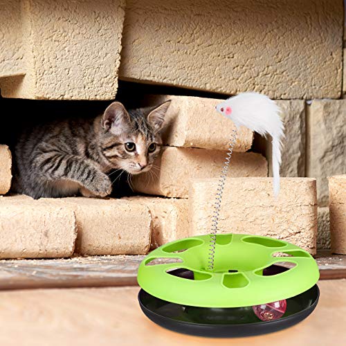 Relaxdays Katzenspielzeug mit Maus, Kugelbahn, Ball mit Glöckchen, Cat Toy, interaktiv, Training & Beschäftigung, grün - 3