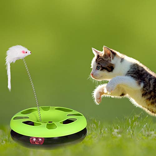 Relaxdays Katzenspielzeug mit Maus, Kugelbahn, Ball mit Glöckchen, Cat Toy, interaktiv, Training & Beschäftigung, grün - 5