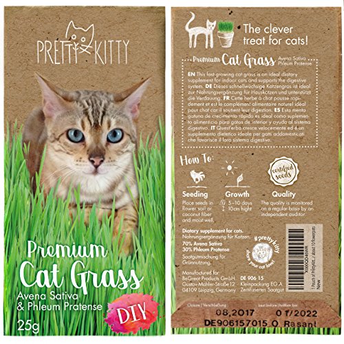 PRETTY KITTY Premium Katzengras Samen, 25g Katzengras Saatmischung je Beutel für je ca. 10 Töpfe fertiges Katzengras - 3