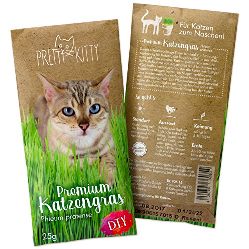 PRETTY KITTY Premium Katzengras Samen, 25g Katzengras Saatmischung je Beutel für je ca. 10 Töpfe fertiges Katzengras - 7