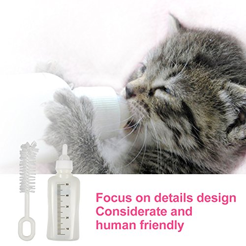 Fdit 50ML Pet Stilling Babyflasche Set mit 3 Nippeln und 1 Reinigungsbürste Pet Nurser Flasche Kit für Hund Katze - 7