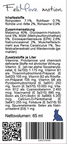 2 Packungen FeliMove motion (2 x 60 ml) Ergänzungsfuttermittel für junge und alte Katzen mit Problemen von Gelenken, Sehnen, Bändern oder Knochen mit EPA, MSM, Glucosamin, Muschelextrakt und Vitaminen - 6
