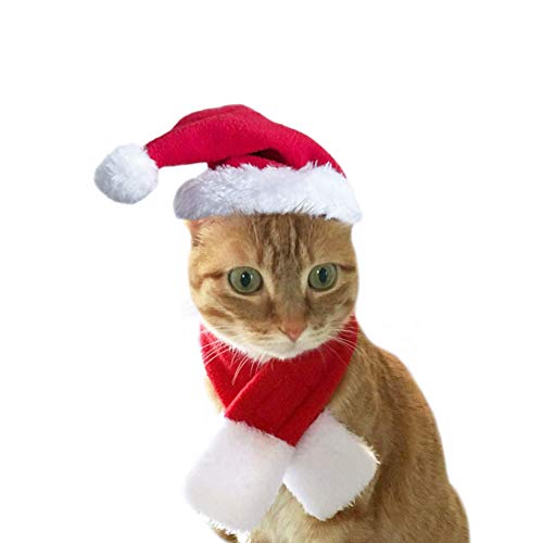 Katze Weihnachtskostüm Outfit 4 Stk. Katze Haustier Hund Kleidung, Rentier Stirnbänder Roter Kostüm Anzug Niedlich Weihnachtsmütze & Schal Niedlich, Lustiger Haustier Hoodie Mantel für kleine Haustier - 4