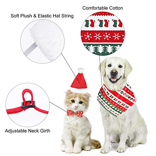 MELLIEX 3 Stück Weihnachten Katzenkostüm Hundekostüm mit Weihnachtsmütze Fliege Halsband Halstuch, Hunde Katzen Kostüm Zubehör Set - 3