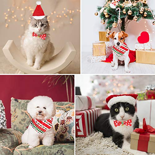MELLIEX 3 Stück Weihnachten Katzenkostüm Hundekostüm mit Weihnachtsmütze Fliege Halsband Halstuch, Hunde Katzen Kostüm Zubehör Set - 5