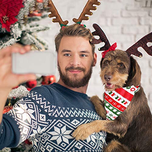 MELLIEX 3 Stück Weihnachten Katzenkostüm Hundekostüm mit Weihnachtsmütze Fliege Halsband Halstuch, Hunde Katzen Kostüm Zubehör Set - 6