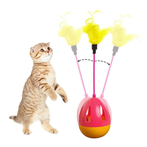 UEETEK Tumbler Kitten Spielzeug Ball mit Federn Interaktive Katze Spielzeug Unterhaltsame Lustige Spielzeug Ball (rot) - 5