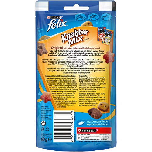 FELIX KnabberMix Katzen-Leckerlis mit Proteinen, Vitaminen & Omega 6, Katzen-Snacks ohne Zusatz künstlicher Farbstoffe, Menge: 8er Pack (8x60g Beutel) - 2