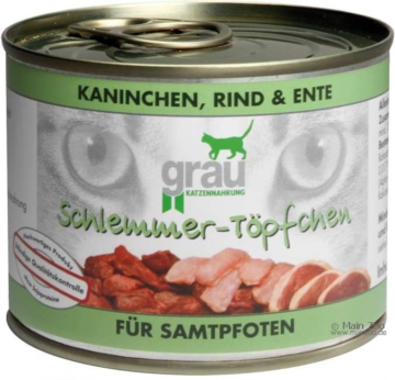 Grau Schlemmertöpfchen Getreidefrei 6 x 200 g - Kaninchen, Rind & Ente